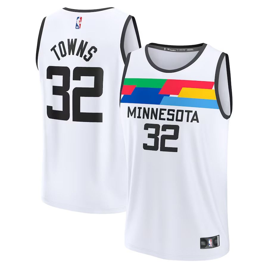 Men Minnesota Timberwolves #32 Karl-Anthony Towns Fanatics Branded White City Edition 2022-23 Fastbreak NBA Jersey